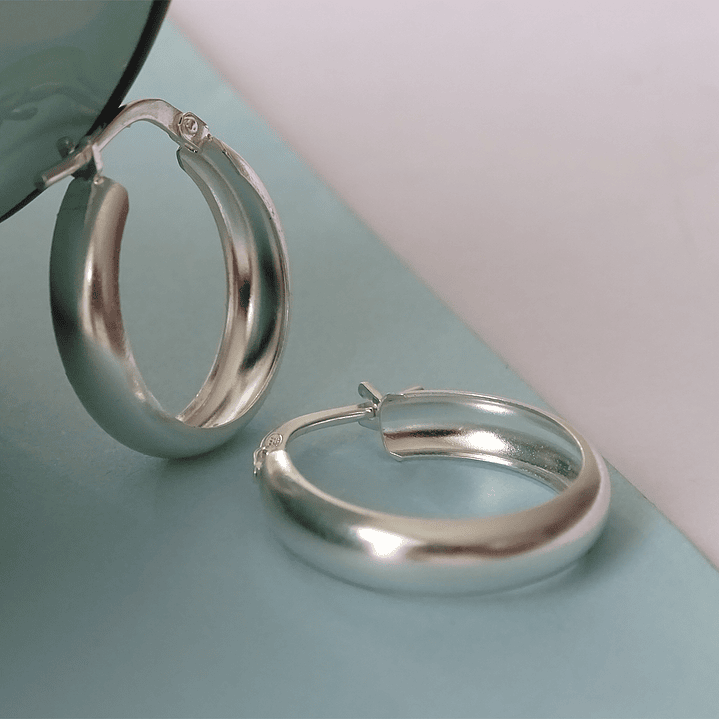 Aros De Plata 925 Argollas Lisa 2cm 4