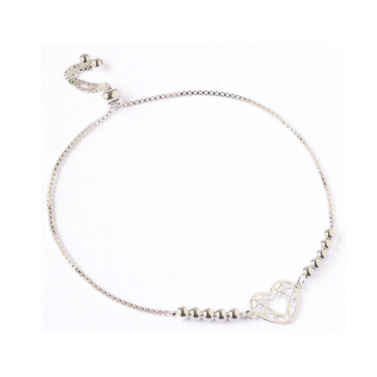 Pulsera Ajustable Corazón Geométrico · Plata 925