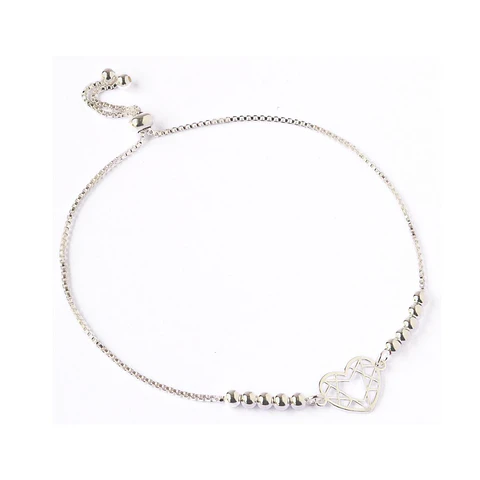 Pulsera De Plata 925 Ajustable Corazon Geometricos