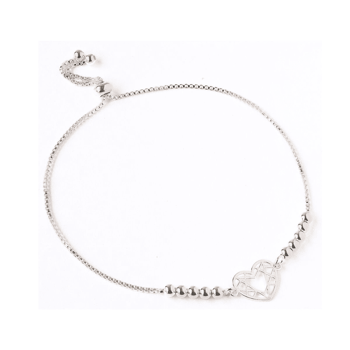 Pulsera De Plata 925 Ajustable Corazon Geometricos 1