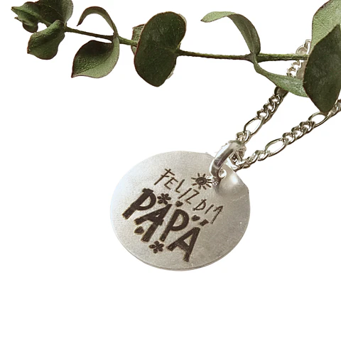 Cadena de Plata Figaro F & Colgate  "Feliz dia Papá" (grabable en reverso)