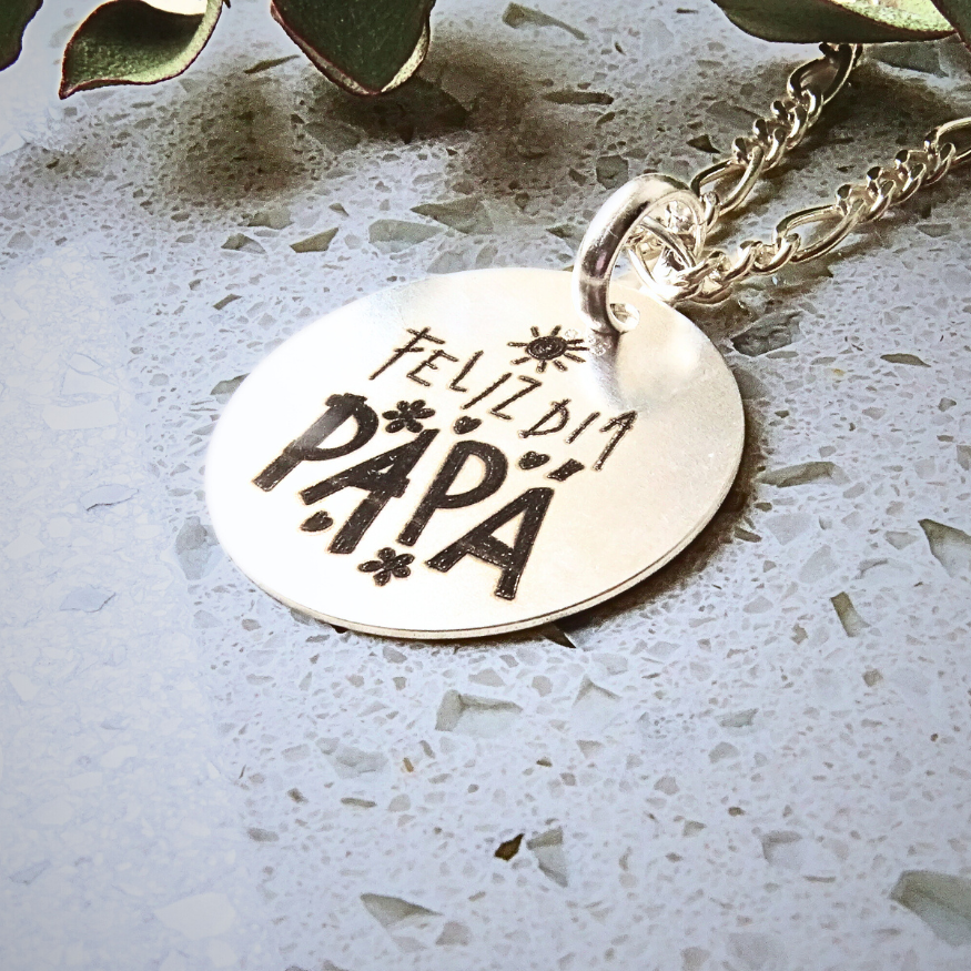 Cadena Fígaro Feliz Día Papá Personalizable · Plata 925