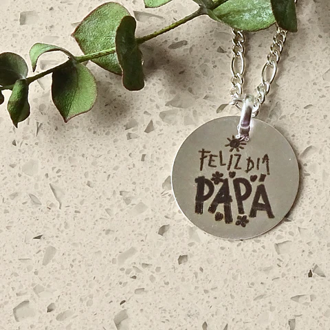 Cadena Fígaro Feliz Día Papá Personalizable · Plata 925
