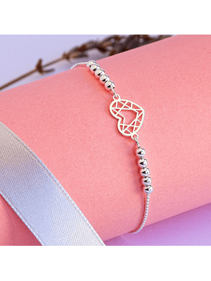 Pulsera De Plata 925 Ajustable Corazon Geometricos