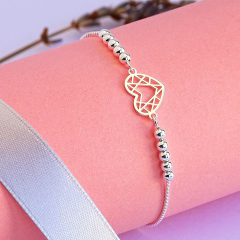Pulsera De Plata 925 Ajustable Corazon Geometricos