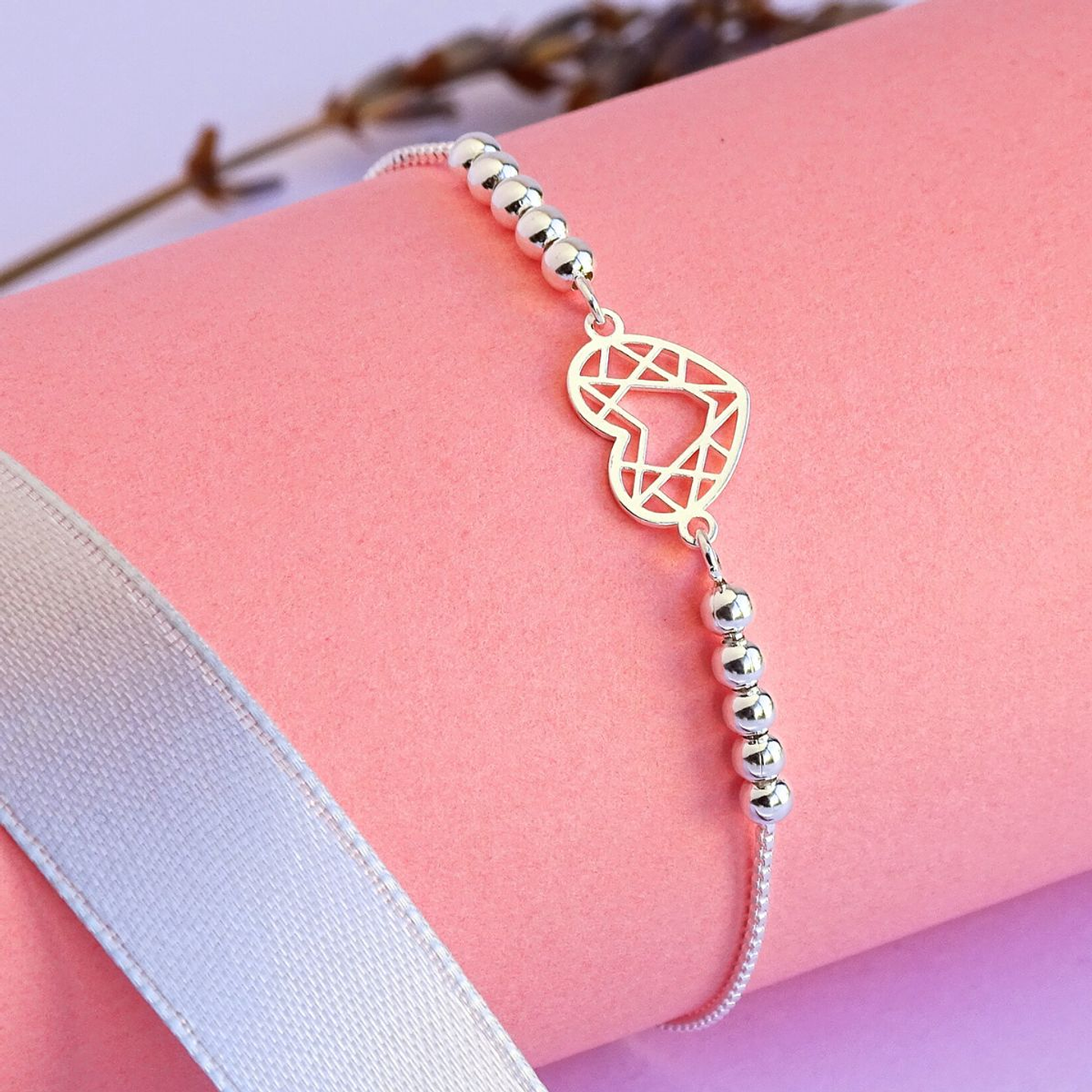 Pulsera De Plata 925 Ajustable Corazon Geometricos 2