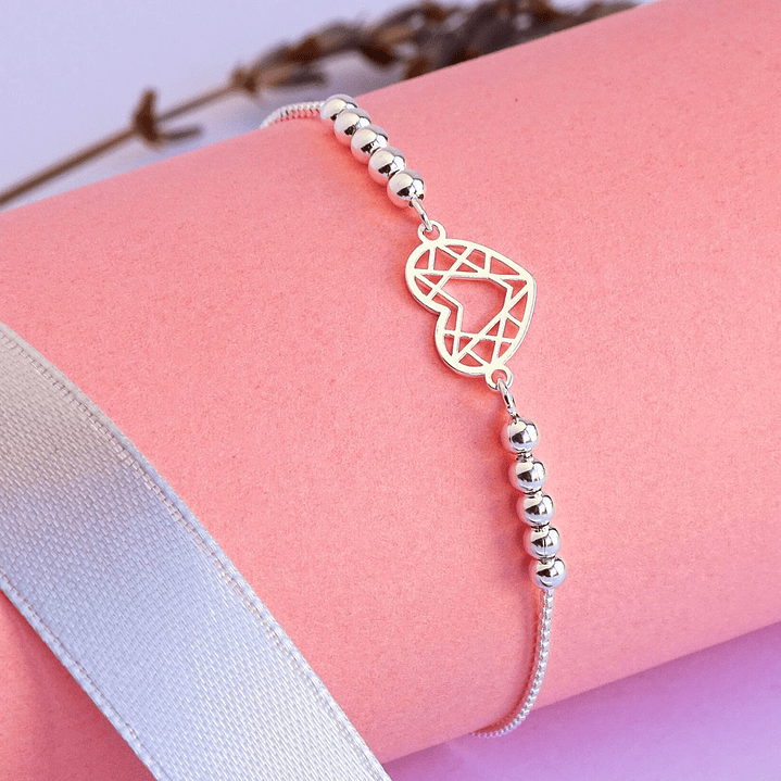 Pulsera De Plata 925 Ajustable Corazon Geometricos 2