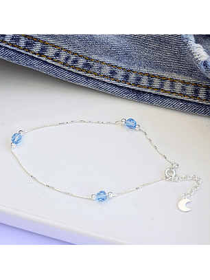 Tobillera De Plata 925 con Cristales Celeste