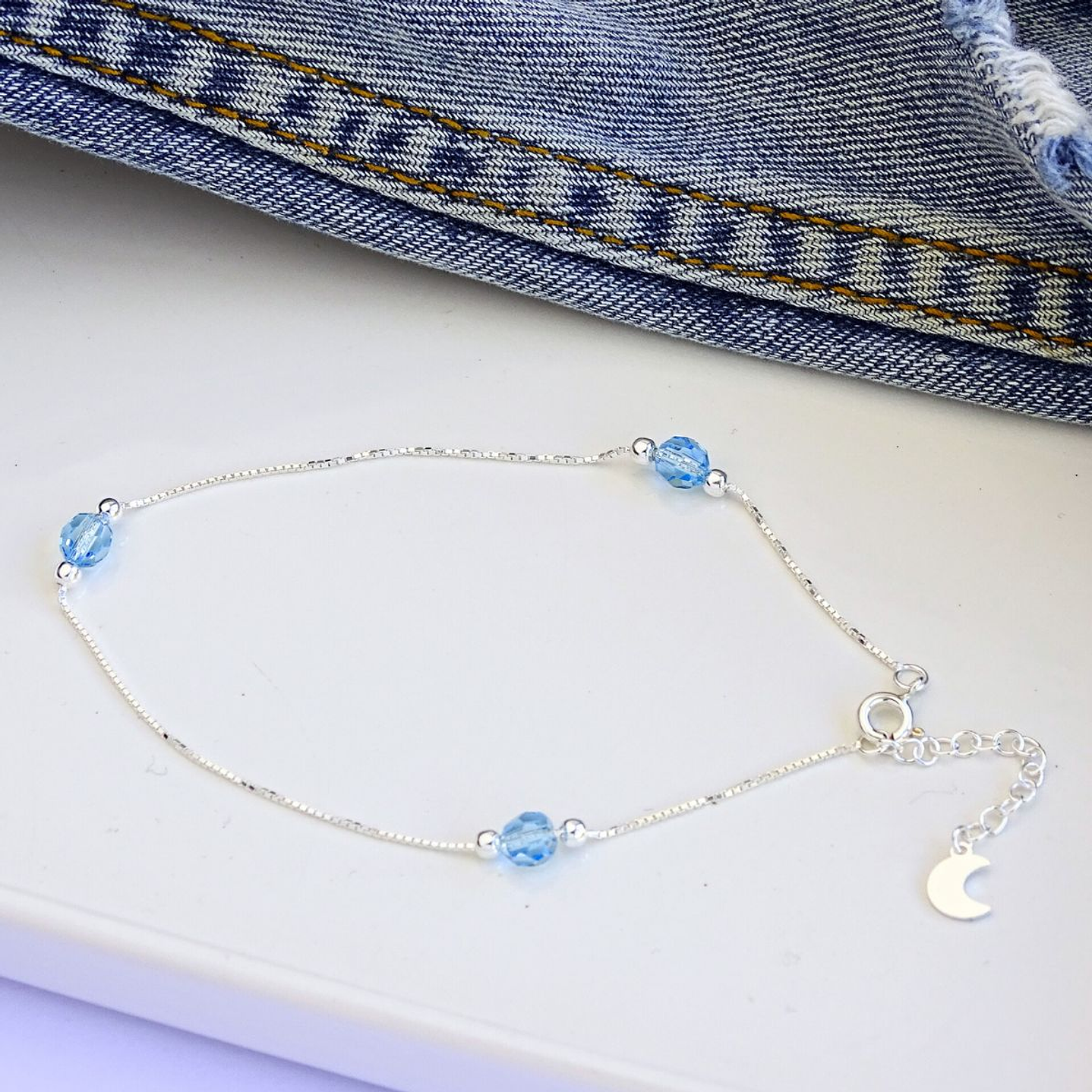 Tobillera De Plata 925 con Cristales Celeste 2