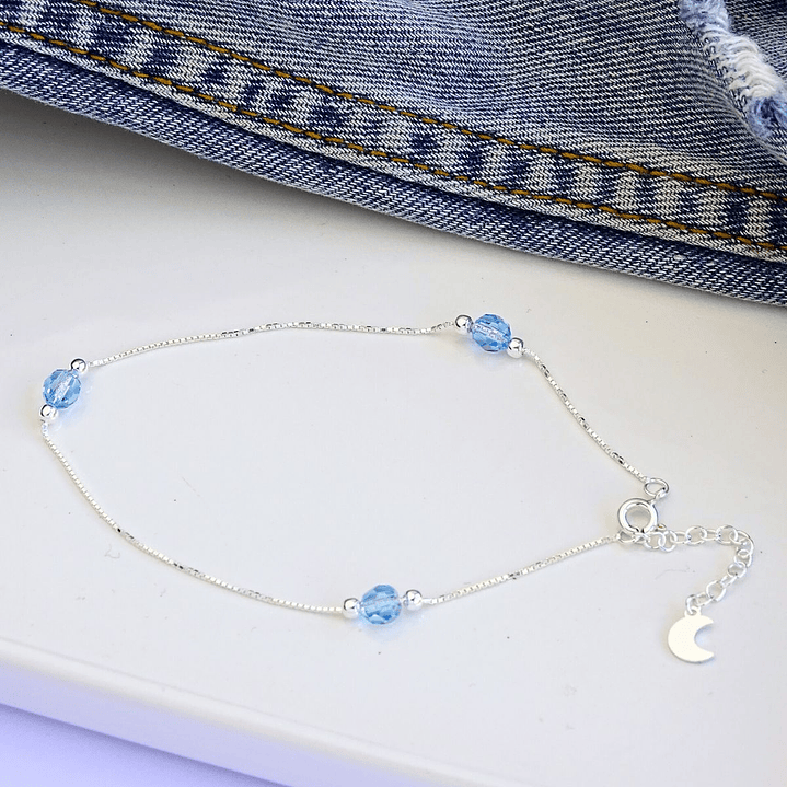 Tobillera De Plata 925 con Cristales Celeste 2