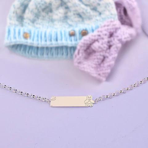 Pulsera Piocha de Plata Oso Teddy Personalizada