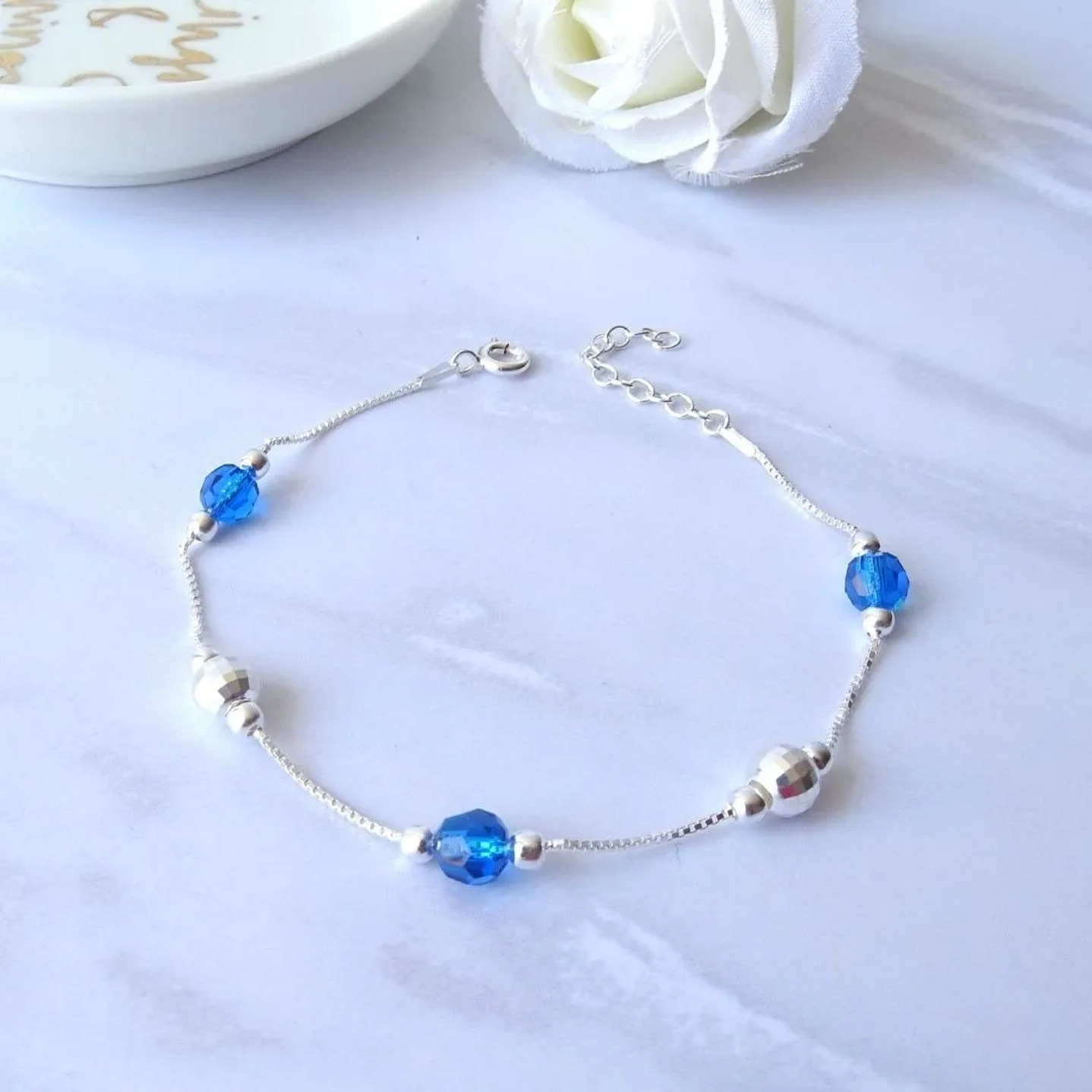 Pulsera De Plata 925 Puntos y Cristales Rosa/Azul/Violeta/Brillante 3