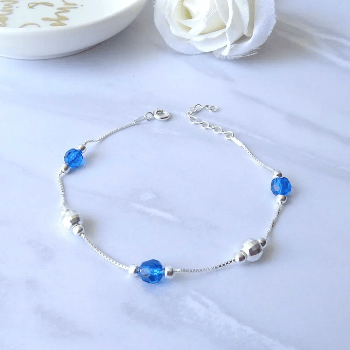 Pulsera De Plata 925 Puntos y Cristales Rosa/Azul/Violeta/Brillante 3