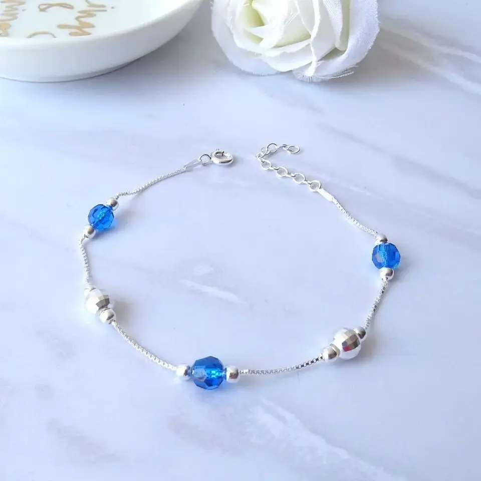 Pulsera De Plata 925 Puntos y Cristales Rosa/Azul/Violeta/Brillante 3