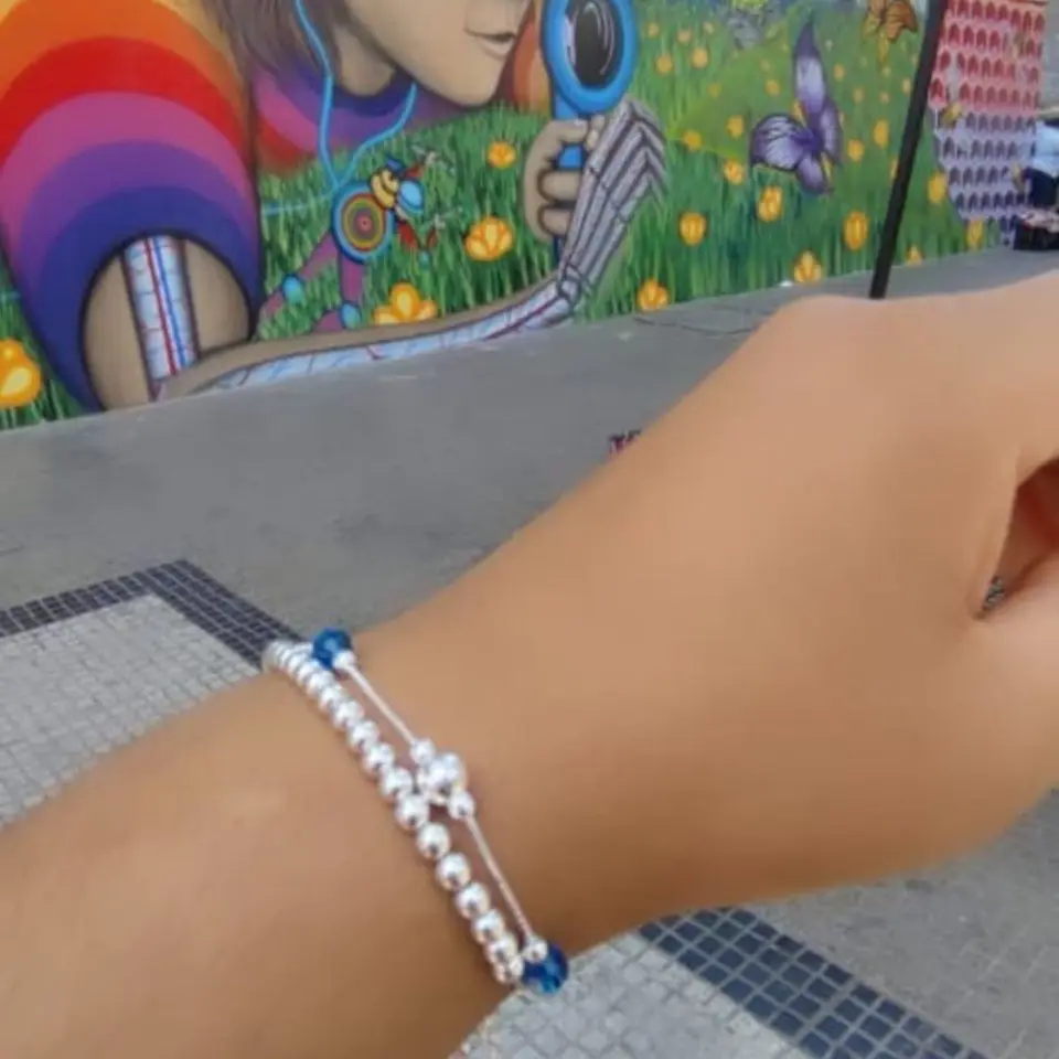 Pulsera De Plata 925 Puntos y Cristales Rosa/Azul/Violeta/Brillante 4