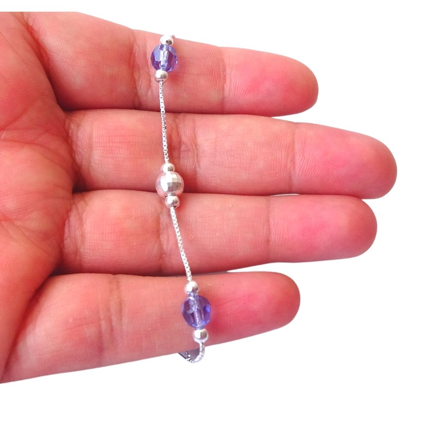 Pulsera De Plata 925 Puntos y Cristales Rosa/Azul/Violeta/Brillante 9