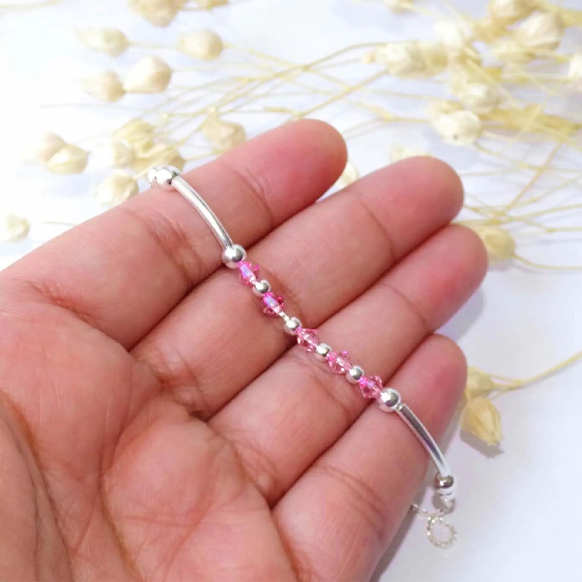 Pulsera De Plata 925 Ajustable Cristales Dark/Rose/Brillante 7