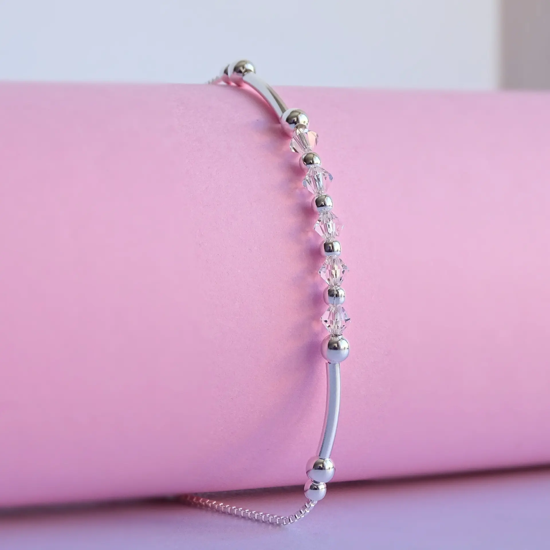 Pulsera De Plata 925 Ajustable Cristales Dark/Rose/Brillante 8