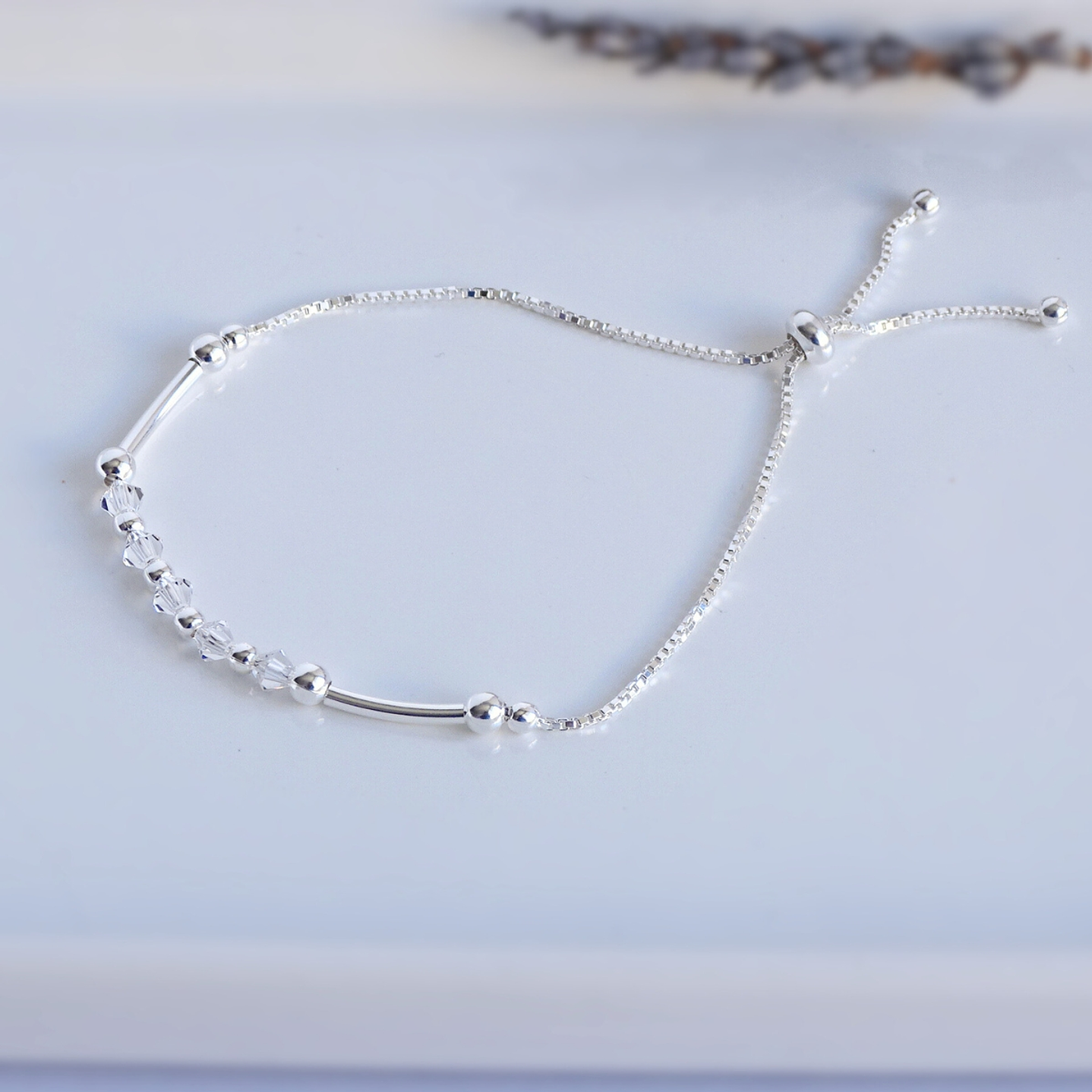 Pulsera De Plata 925 Ajustable Cristales Dark/Rose/Brillante 9