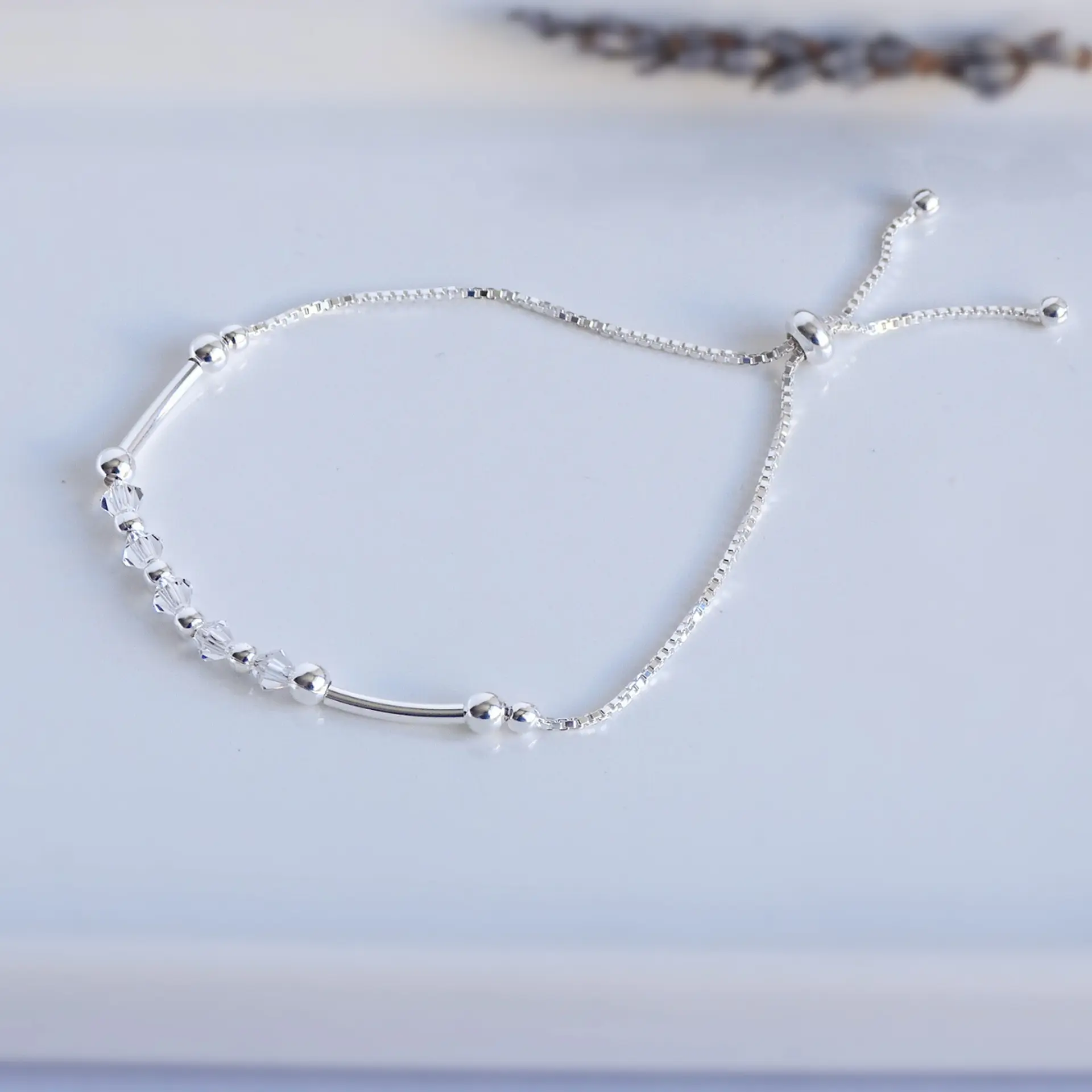 Pulsera De Plata 925 Ajustable Cristales Dark/Rose/Brillante 9