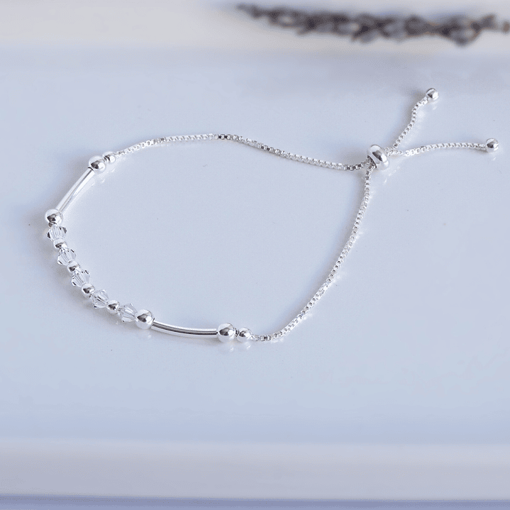 Pulsera De Plata 925 Ajustable Cristales Dark/Rose/Brillante 9