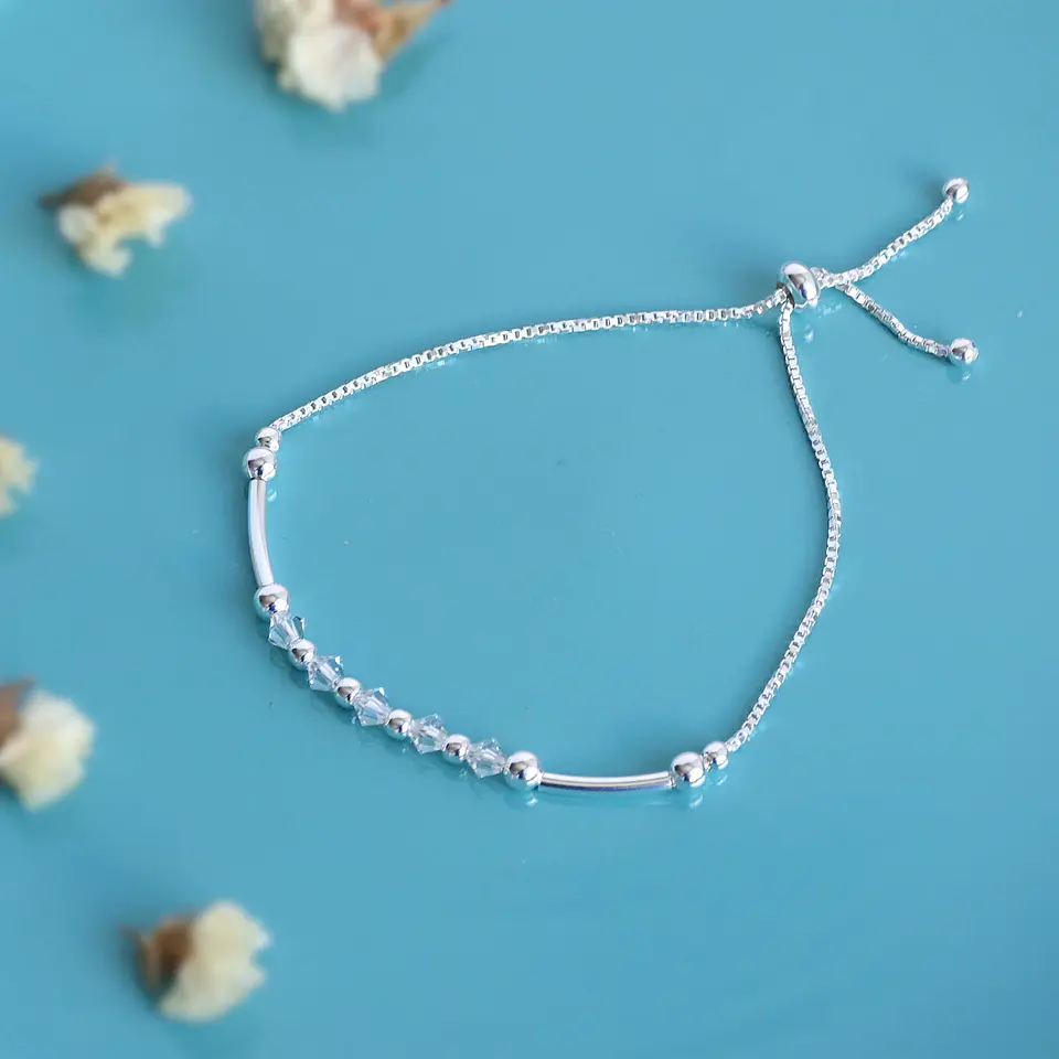 Pulsera De Plata 925 Ajustable Cristales Dark/Rose/Brillante 10