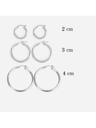 Aros De Plata 925  Sets de Argollas Gruesa 2cm,3cm y 4cm