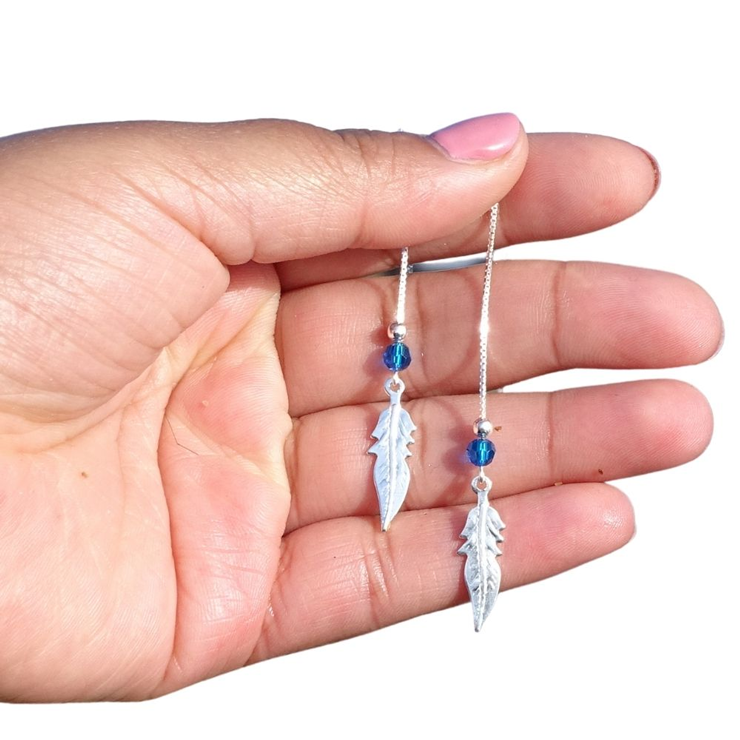 Aros De Plata 925 Plumas con Cristales Violeta/ Azul/ Rosa/ Negro 5