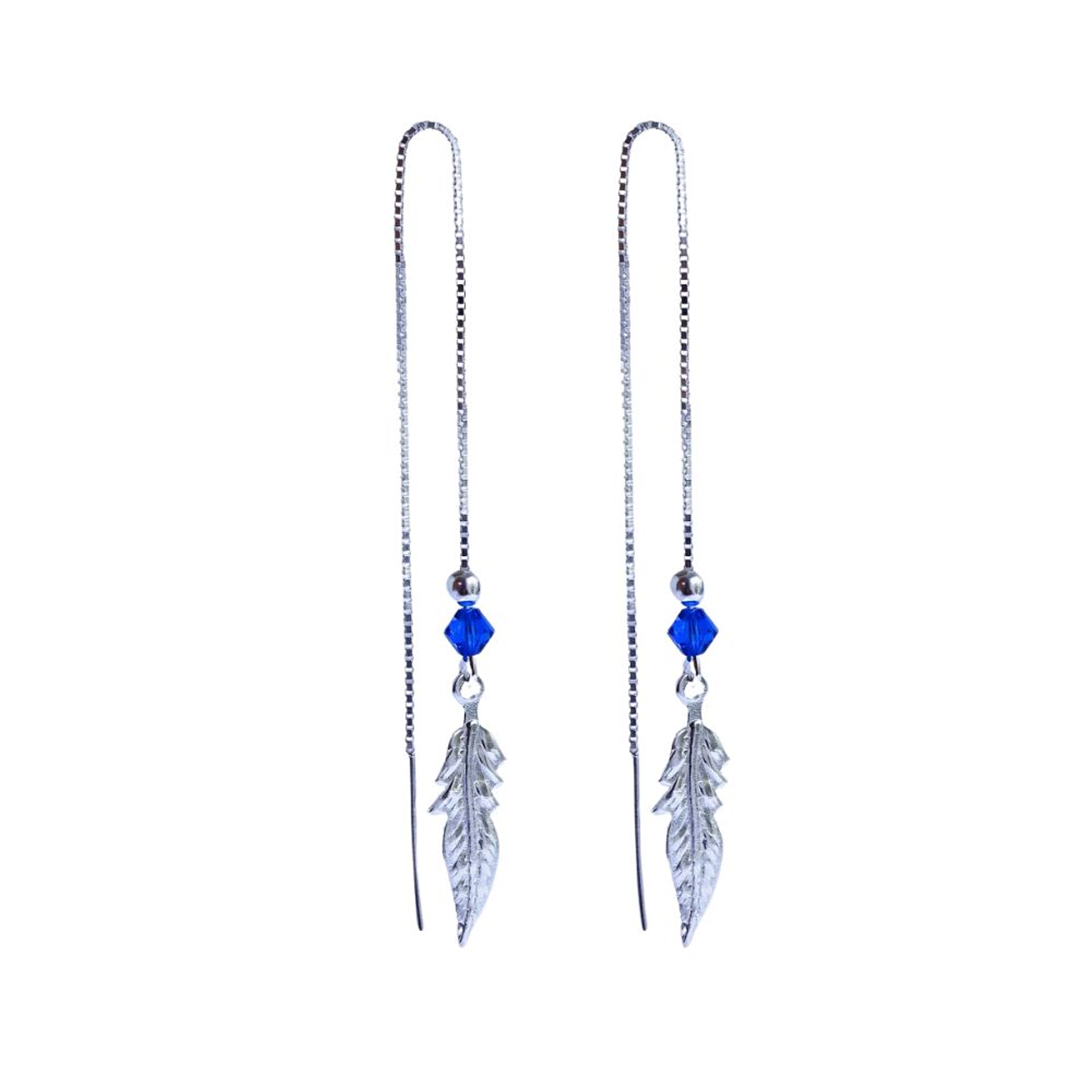 Aros De Plata 925 Plumas con Cristales Violeta/ Azul/ Rosa/ Negro 6