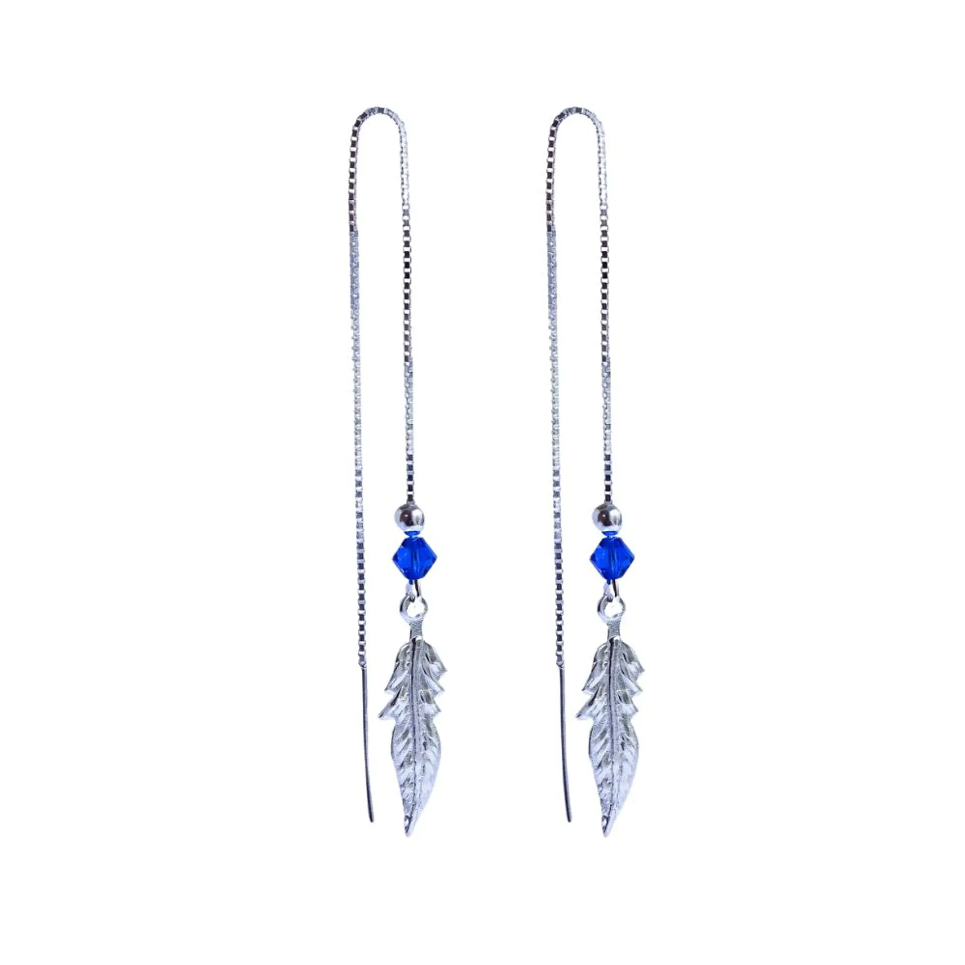 Aros De Plata 925 Plumas con Cristales Violeta/ Azul/ Rosa/ Negro 6