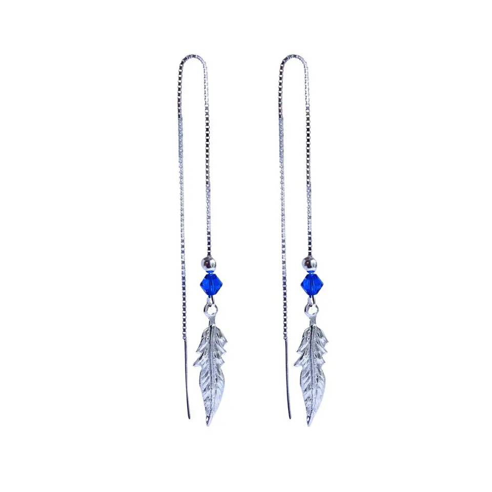 Aros De Plata 925 Plumas con Cristales Violeta/ Azul/ Rosa/ Negro 6