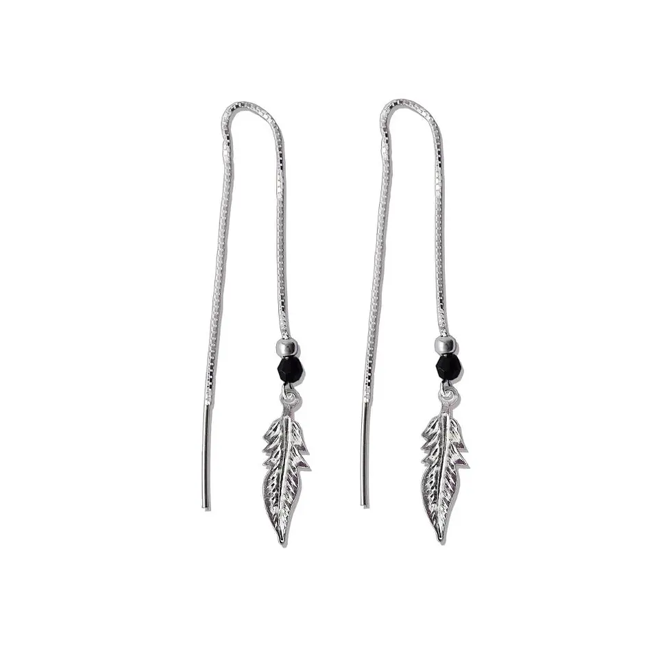 Aros De Plata 925 Plumas con Cristales Violeta/ Azul/ Rosa/ Negro 7
