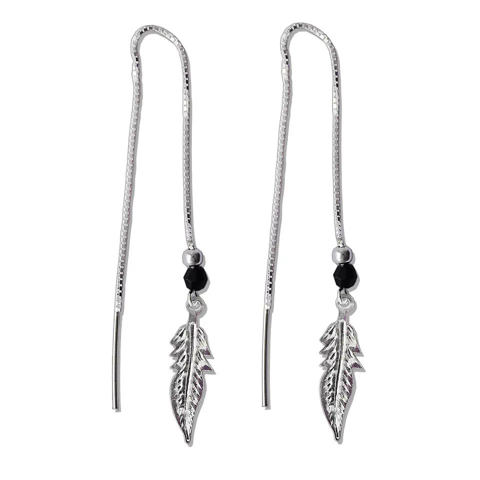 Aros De Plata 925 Plumas con Cristales Violeta/ Azul/ Rosa/ Negro 8