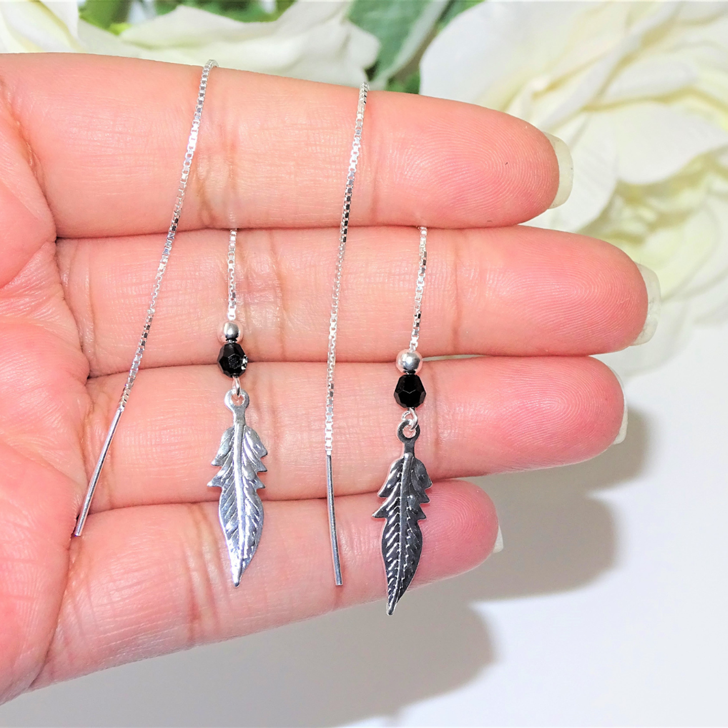 Aros De Plata 925 Plumas con Cristales Violeta/ Azul/ Rosa/ Negro 9