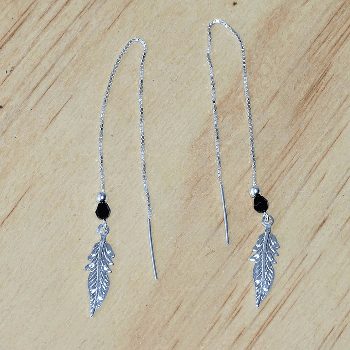 Aros De Plata 925 Plumas con Cristales Violeta/ Azul/ Rosa/ Negro 10