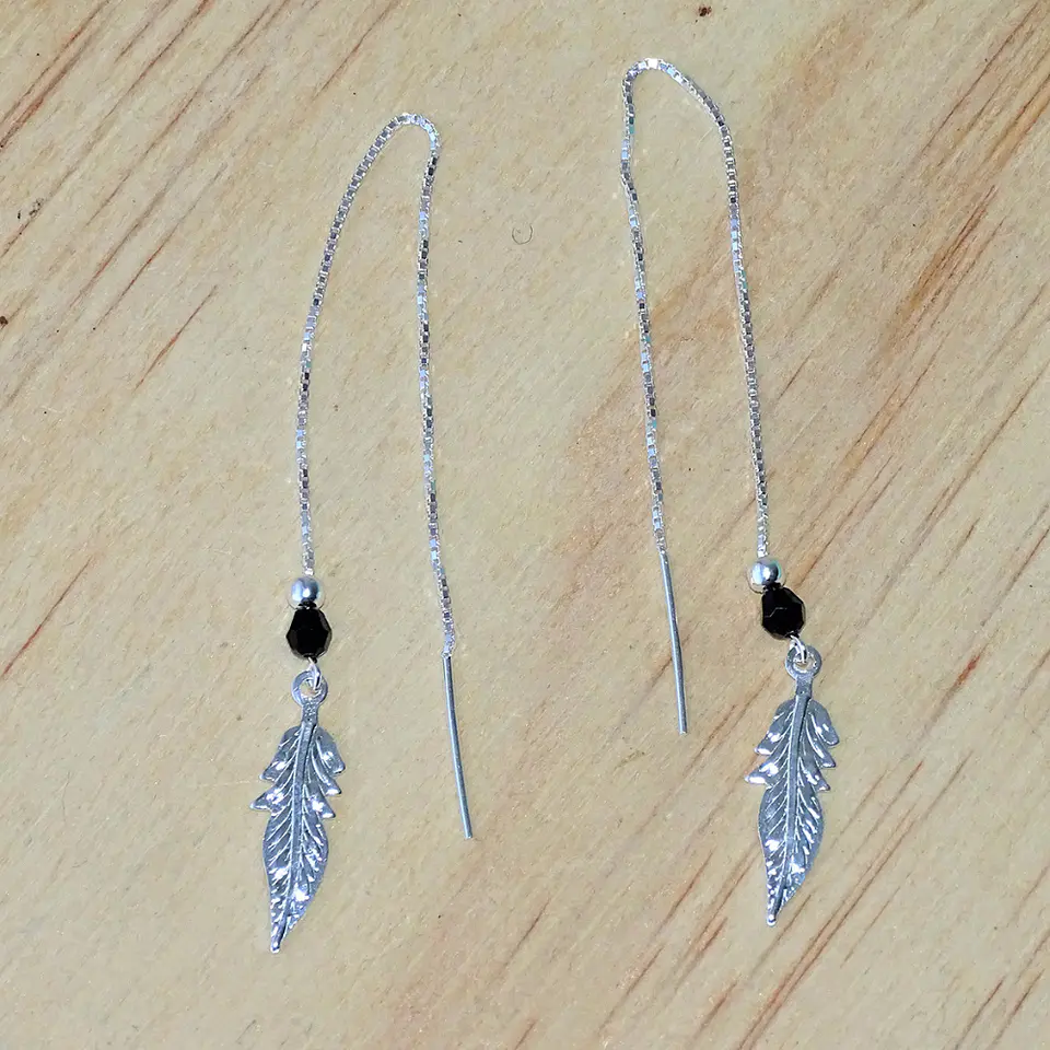 Aros De Plata 925 Plumas con Cristales Violeta/ Azul/ Rosa/ Negro 10