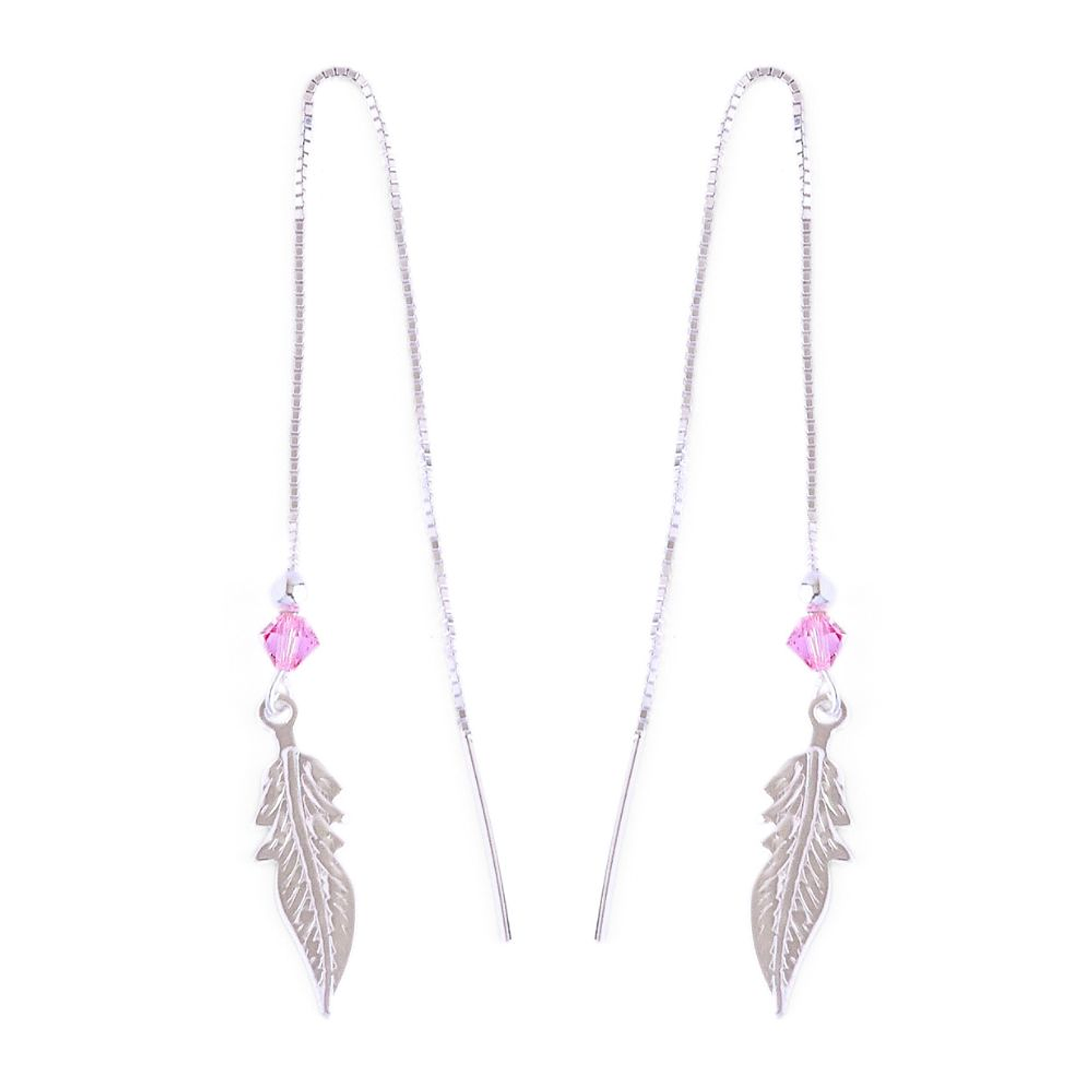 Aros De Plata 925 Plumas con Cristales Violeta/ Azul/ Rosa/ Negro 11