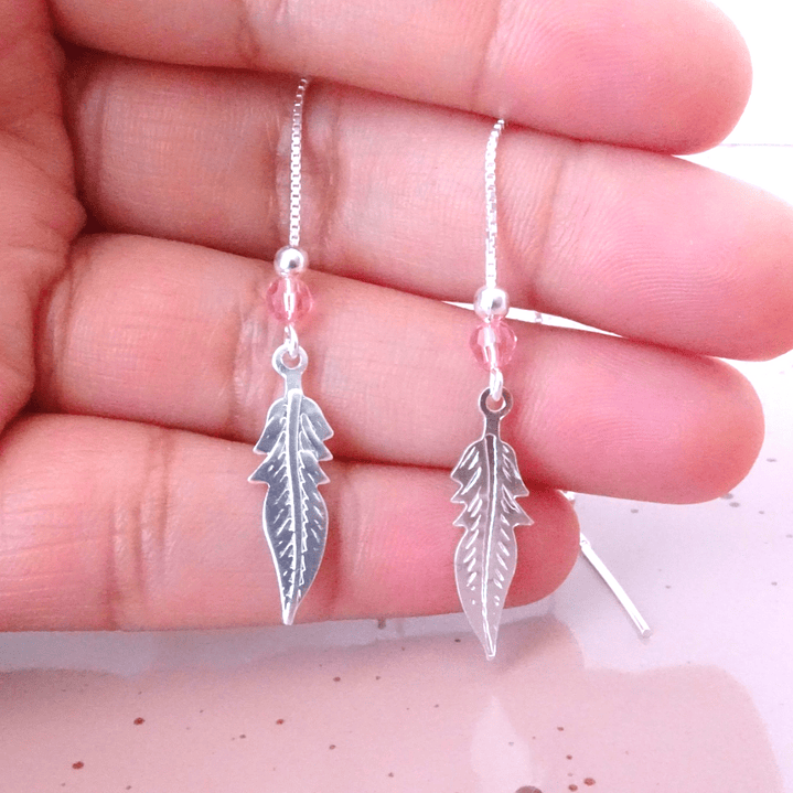 Aros De Plata 925 Plumas con Cristales Violeta/ Azul/ Rosa/ Negro 13