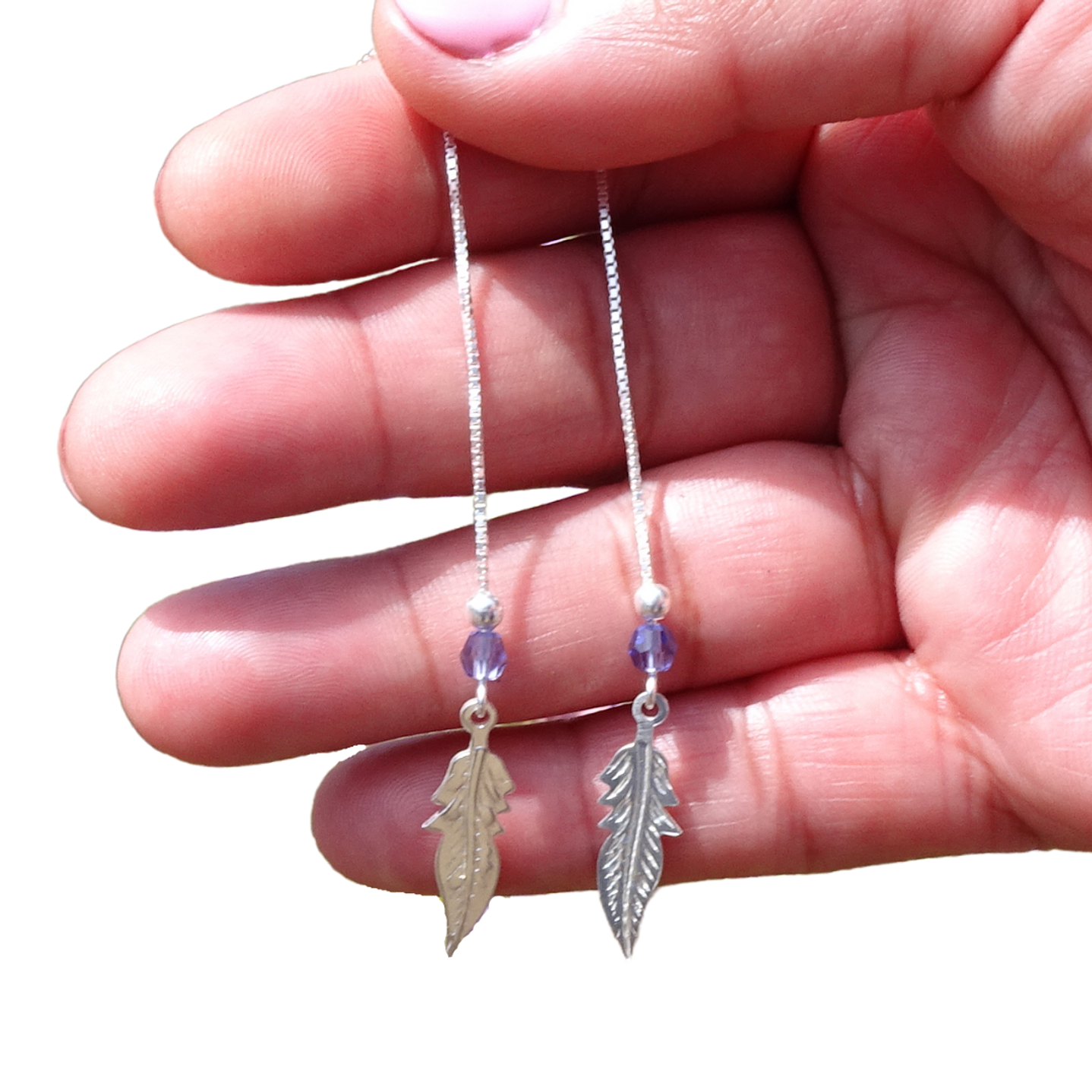 Aros De Plata 925 Plumas con Cristales Violeta/ Azul/ Rosa/ Negro 14