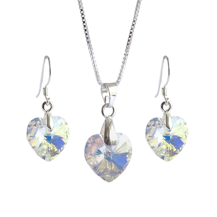 Conjunto De Plata 925 Corazones de Cristales  3
