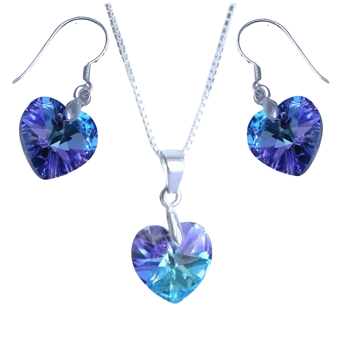 Conjunto De Plata 925 Corazones de Cristales  7