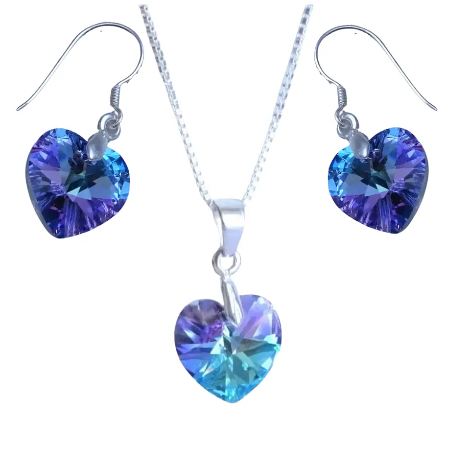 Conjunto De Plata 925 Corazones de Cristales  7