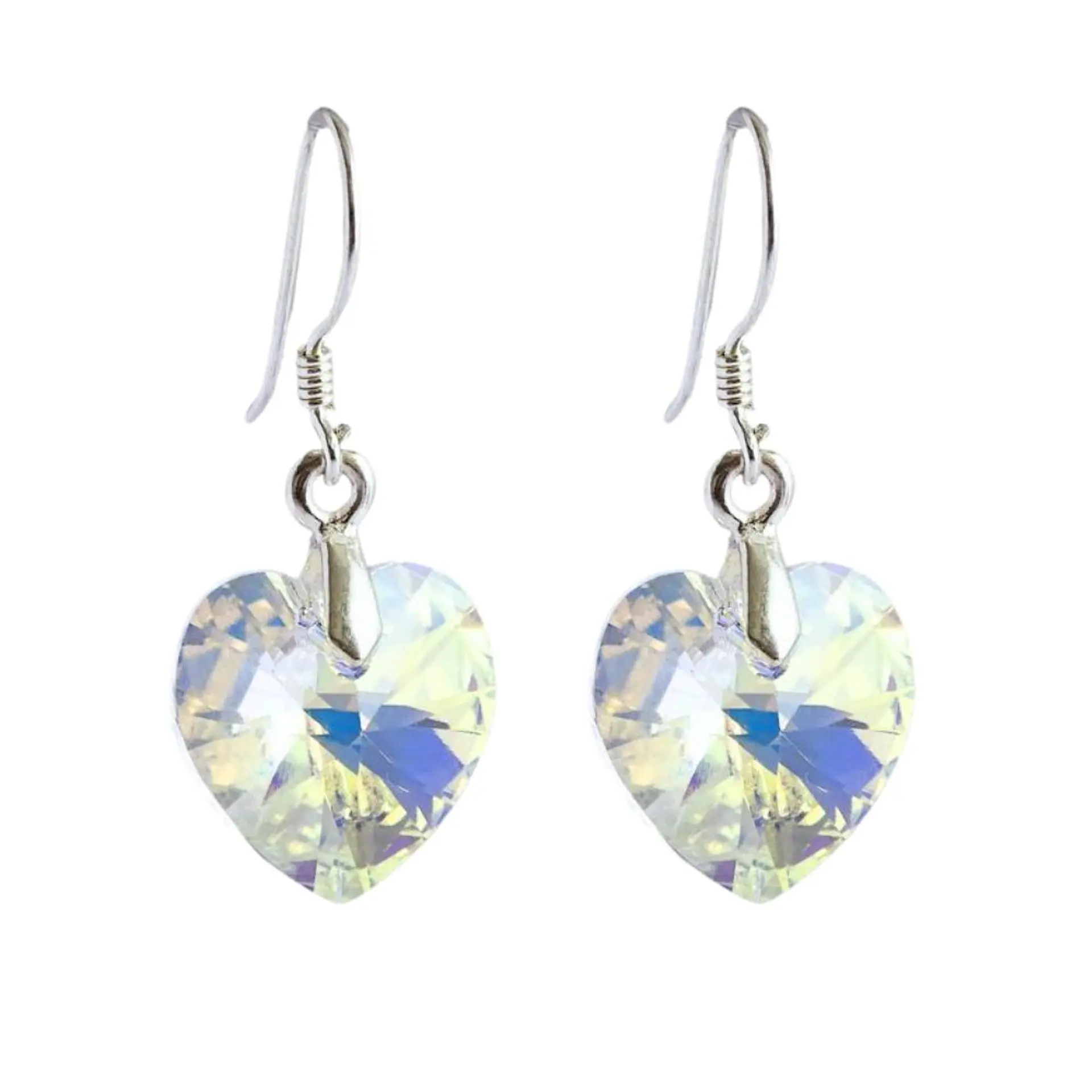 Aros De Plata 925 de Corazón Cristal Violeta/Rosa/Azul/Negro/ Aurora Boreal 8