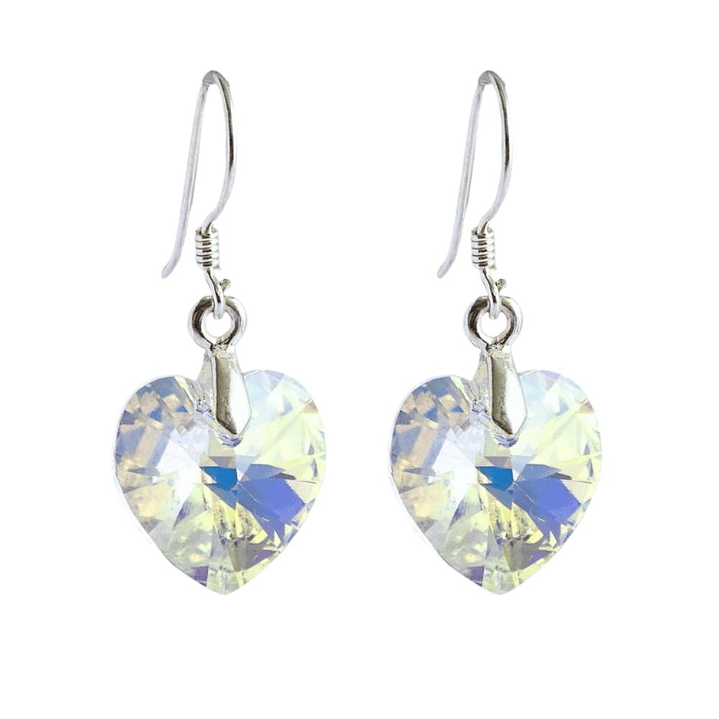 Aros De Plata 925 de Corazón Cristal Violeta/Rosa/Azul/Negro/ Aurora Boreal 8