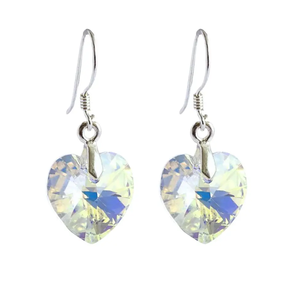 Aros De Plata 925 de Corazón Cristal Violeta/Rosa/Azul/Negro/ Aurora Boreal 8