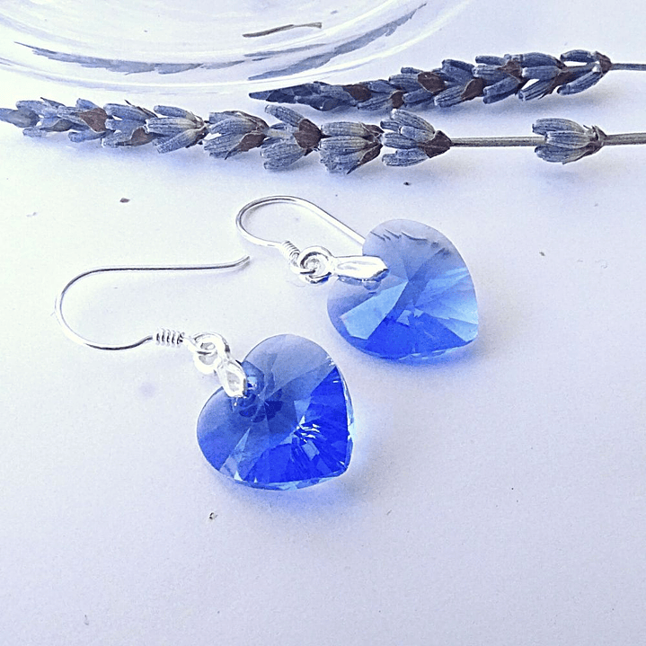 Aros De Plata 925 de Corazón Cristal Violeta/Rosa/Azul/Negro/ Aurora Boreal 10