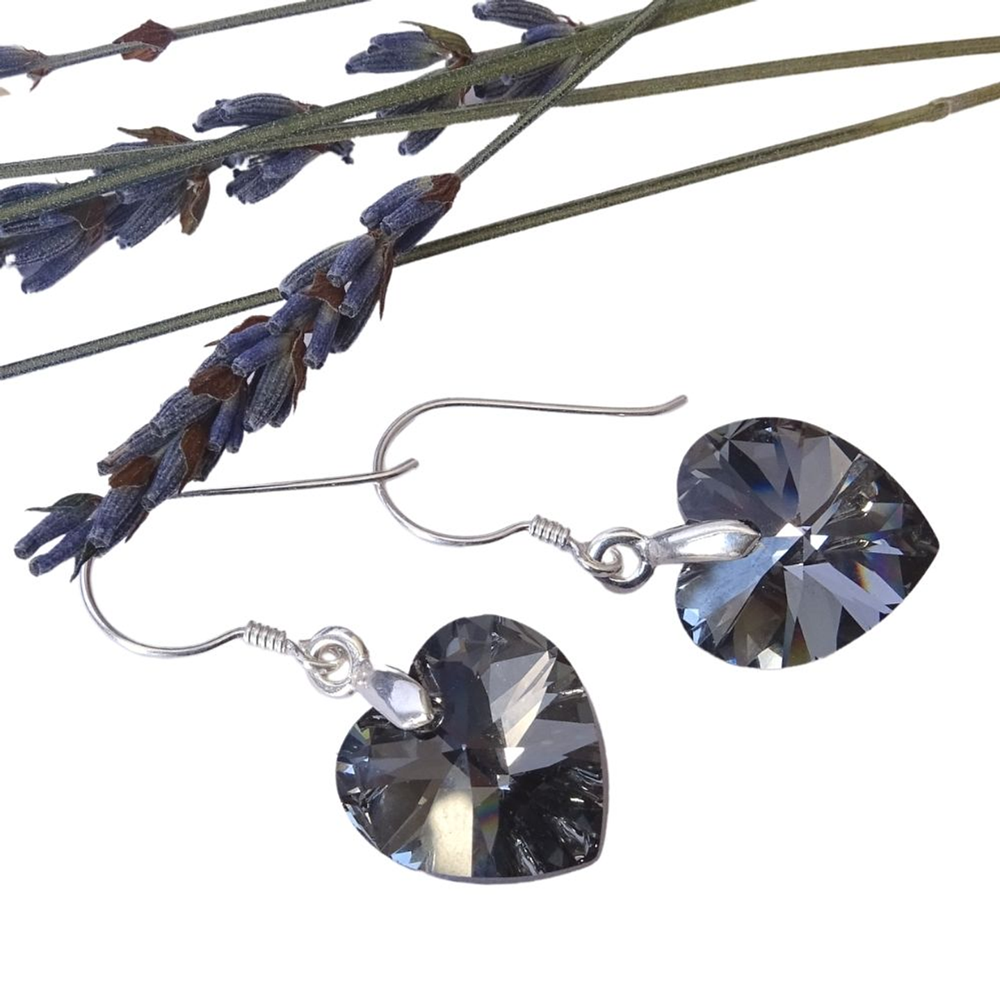 Aros De Plata 925 de Corazón Cristal Violeta/Rosa/Azul/Negro/ Aurora Boreal 14