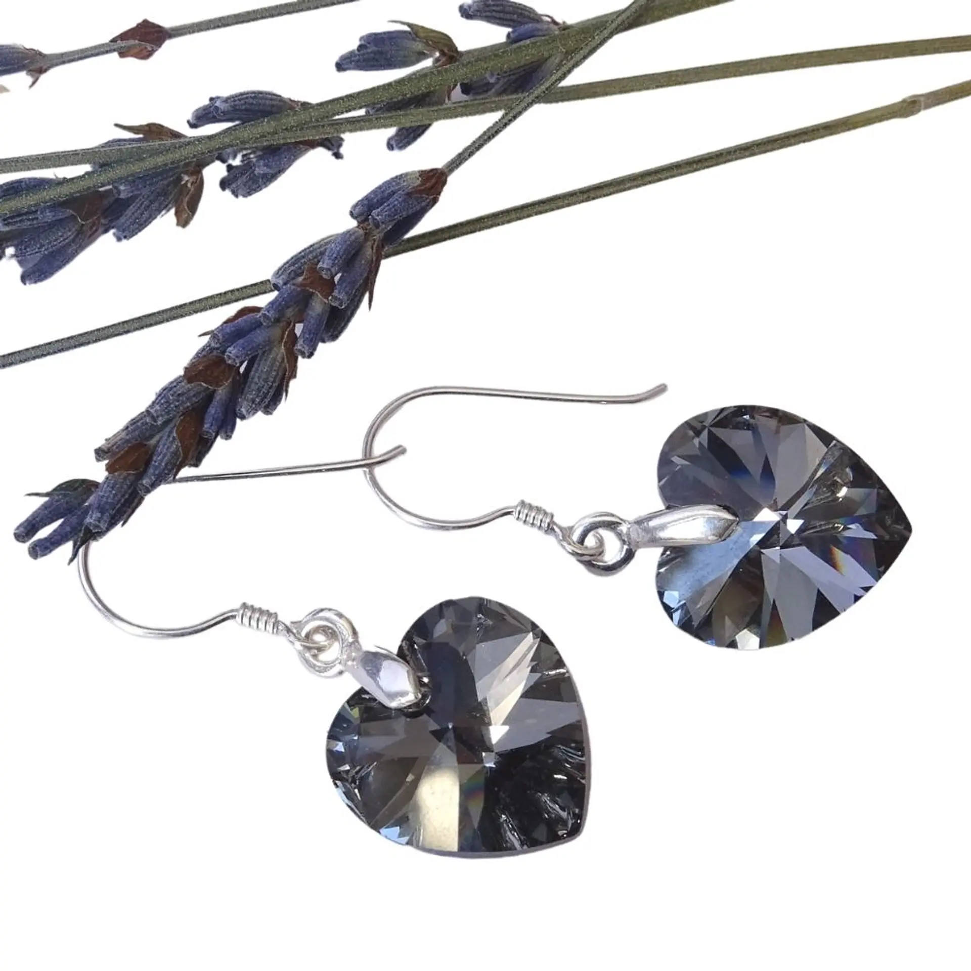 Aros De Plata 925 de Corazón Cristal Violeta/Rosa/Azul/Negro/ Aurora Boreal 14