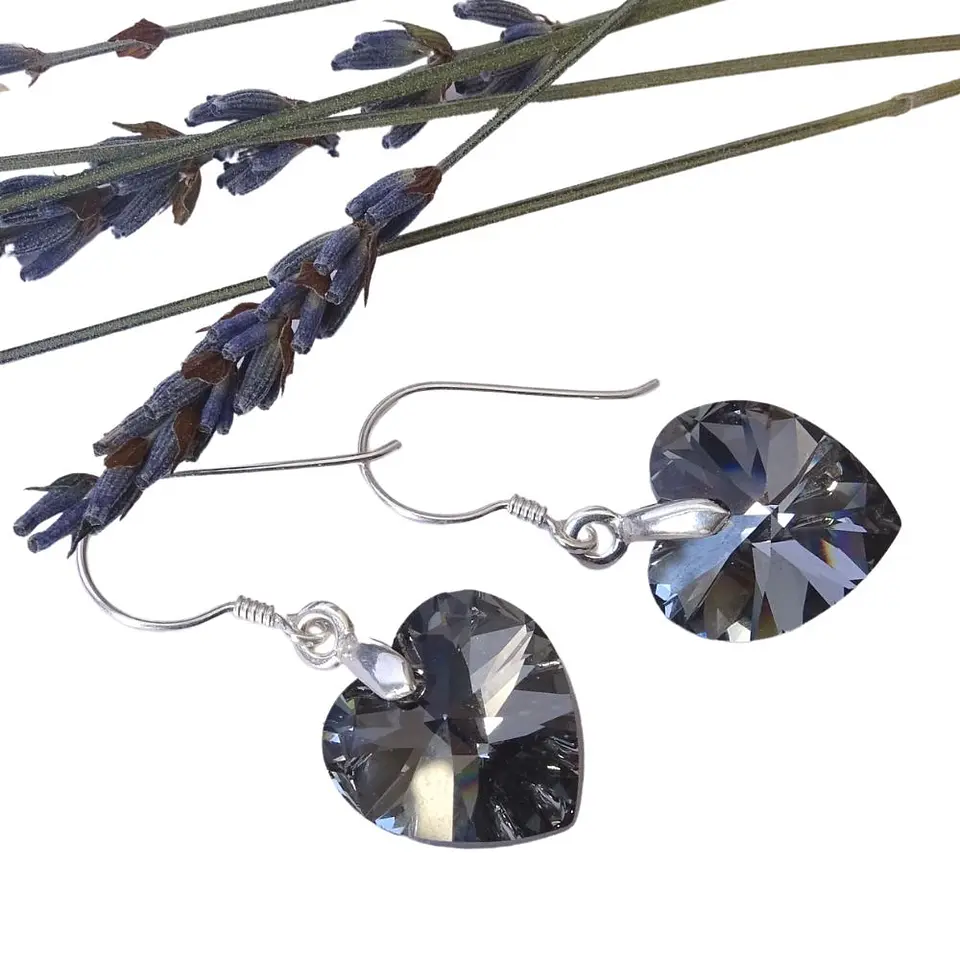 Aros De Plata 925 de Corazón Cristal Violeta/Rosa/Azul/Negro/ Aurora Boreal 14