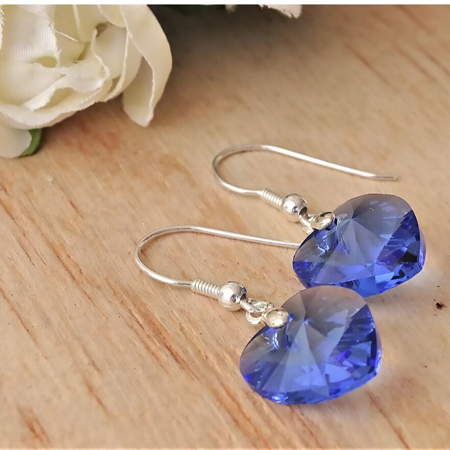 Aros De Plata 925 de Corazón Cristal Violeta/Rosa/Azul/Negro/ Aurora Boreal 11